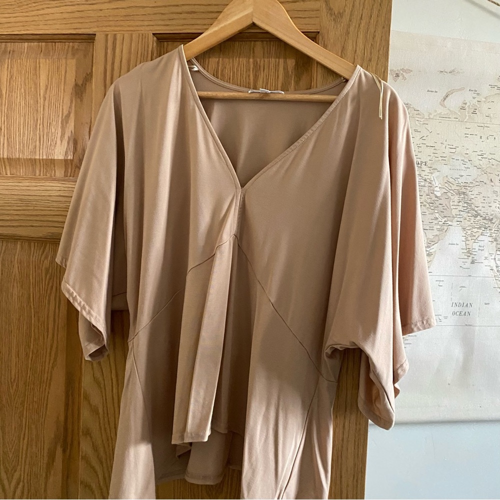 Tan V-Neck Flowy Boho Top